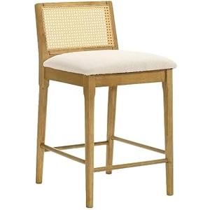 Armen Living Tobias Coastal Modern Wood Counter Height Kitchen Bar Stool in Amber Glow Finish with White Boucle Fabric Upholstered Seat