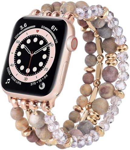 VISOOM Beaded Boho Bracelet Compatible for Apple Watch Band 40mm/38mm/41mm/42mm Series 10 9 8 7 SE Series 6/5/4 Women Fashion Cute Handmade Crystal Beads Watch Strap for iWatch Bands Series 3/2/1