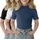 LessonZoo 3 Pack Girls Mock Turtleneck Shirts, 3-Color Set, 7-8 Years