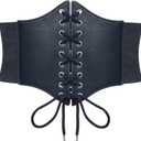 SUOSDEY Black Corset Belt for Women, Vintage Lace-up Elastic Waist, Tied Waspie Wide Belt for Halloween Costume (XS: Waist Size 26''-29'', 16-navy)