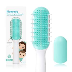 Frida Baby Detangling Hairbrush for Thick or Curly Hair, Toddler Hairbrush, Detangler Brush for Kids, Wide-Tooth Comb & Bristle Combo, Loosens Knots Without Tears or Breakage, Wet or Dry Use, Teal (1 Count)