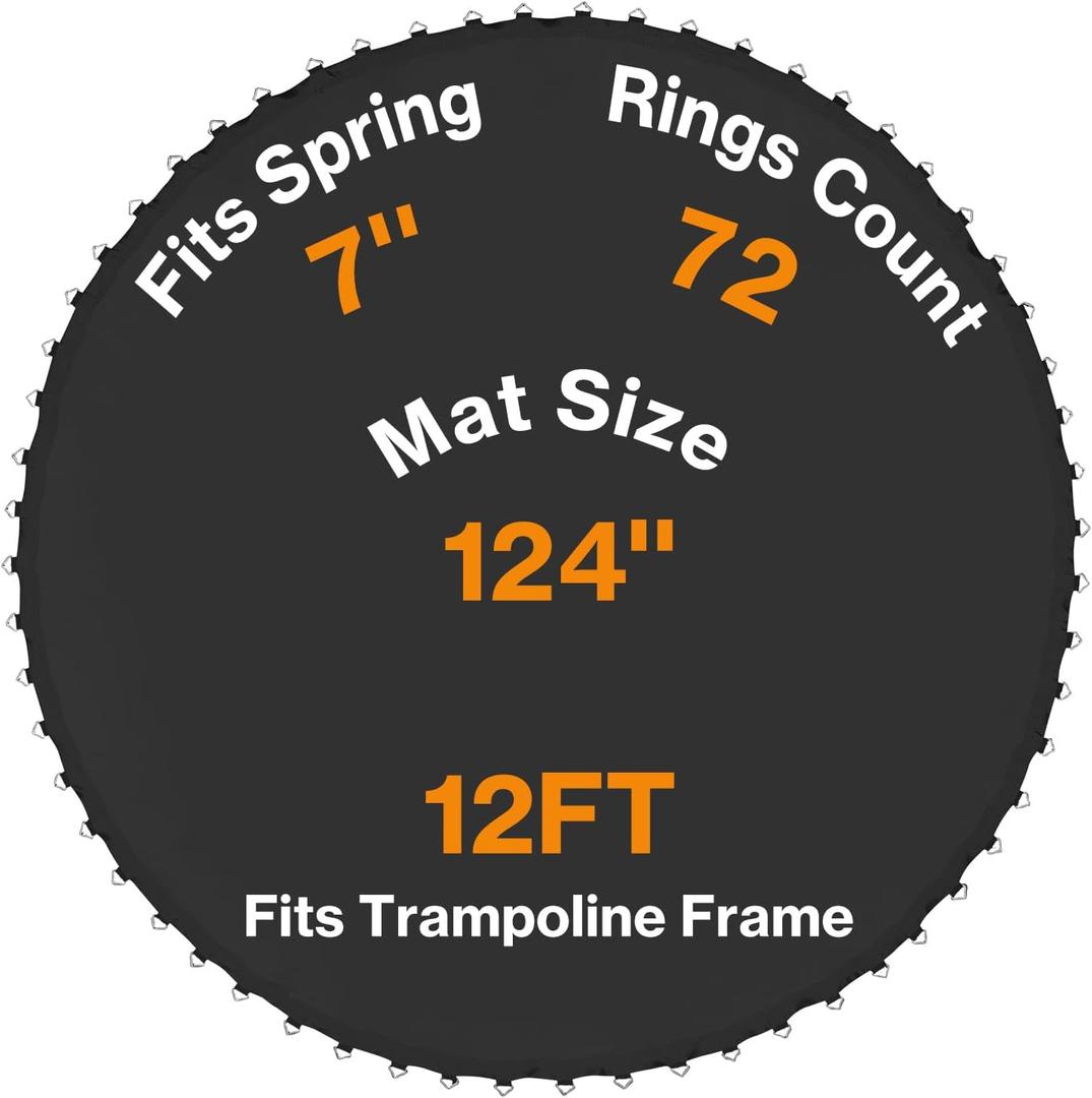 Aoodor Trampoline Replacement Mat, Jumping Mat Fits 8/10/12/14/15 ft Frame, Universal Jumping Round Trampoline Mat with 48/60/72/96/108 V-Rings, Only Fit 5.5"/7" Spring Length