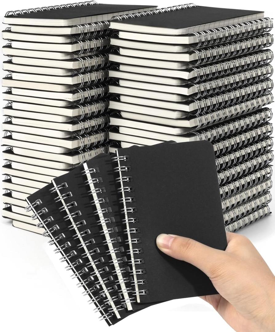 Dynta Spiral Notebooks Memo Pads 3x5 Bulk, 60 Packs Small Pocket Notebooks, Mini Notepads Black Cardboard Cover for Note-taking, Writing, Office, School, Work, College (60 Sheets/120 Pages)