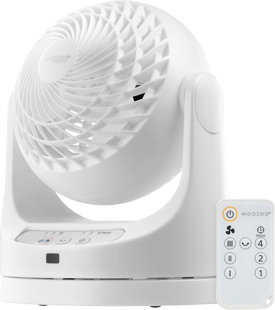 IRIS USA WOOZOO Desk Fan with Remote, Oscillating Table Air Circulator, 3 Speeds, 46ft Max Air Distance, Adjustable Tilt, Low Noise Motor, Small Fan for Bedroom, Office, Dorm, White