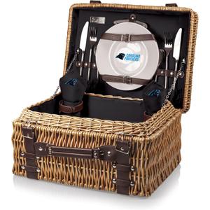 PICNIC TIME NFL Champion Picnic Basket for 2, Wicker Picnic Basket, 2 Person Picnic Set, (Black with Brown Accents)
