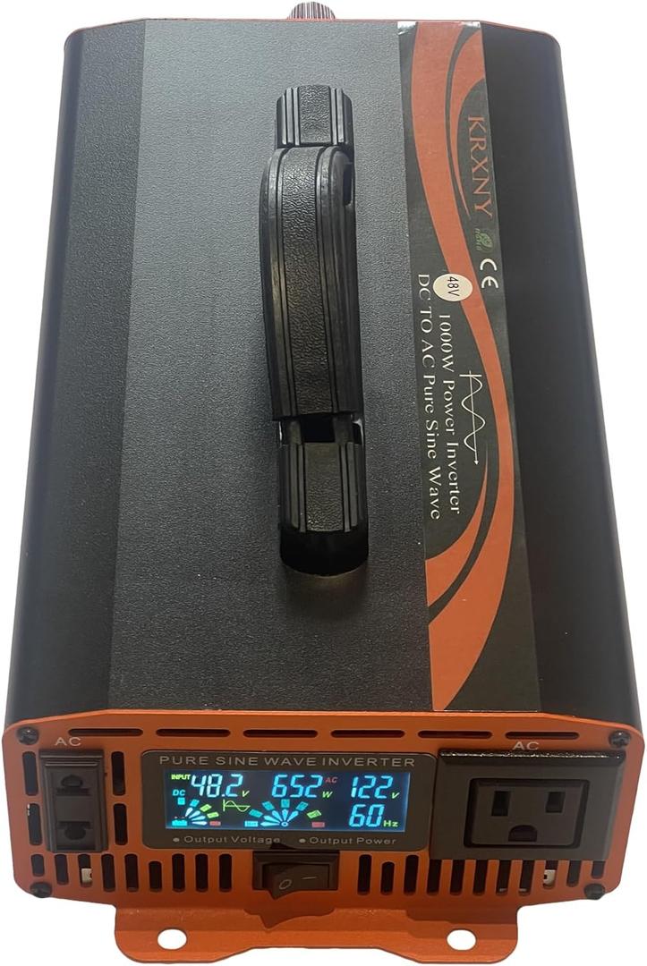 1000W Power Inverter 48V DC to 110V 120V AC Converter Pure Sine Wave LCD Display for RV Truck Camping Off Grid Home Solar with Handle
