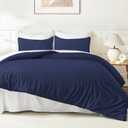 Litanika Navy Blue Comforter Set Full Size, 3 Pieces Boys Men Lightweight Solid Bedding Comforter Set, All Season Fluffy Down Alternative Bed Set (79x90In Comforter & 2 Pillowcases)