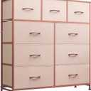 WLIVE 9-Drawer Dresser, Fabric Storage Tower for Bedroom, Hallway, Entryway, Closet, Tall Chest Organizer Unit with Fabric Bins, Steel Frame, Wood Top, Easy Pull Handle, Pink
