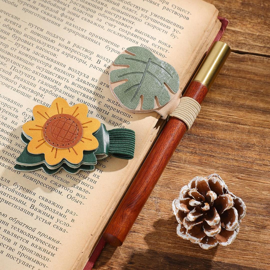 2PCS Magnetic Bookmarks with Pen Clip, Leather Bookmarks for Women, Magnetic Pen Holder Book Accessories