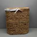 Seville Classics Premium Natural Handwoven Portable Laundry Bin Basket with Carrying Handles, Household Storage for Clothes, Linens, Sheets, Toys, Water Hyacinth, Oval Hamper