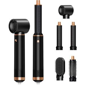 JINYAWA 5-in-1 Blow Dryer Brush & Air Styler Complete Set: Hair Dryer Brush, Hot Air Brush, Air Curler & Air Curling Wrap Hair Styling Tools for Straight, Curl, Dry, Smooth Styling as Gift, Black