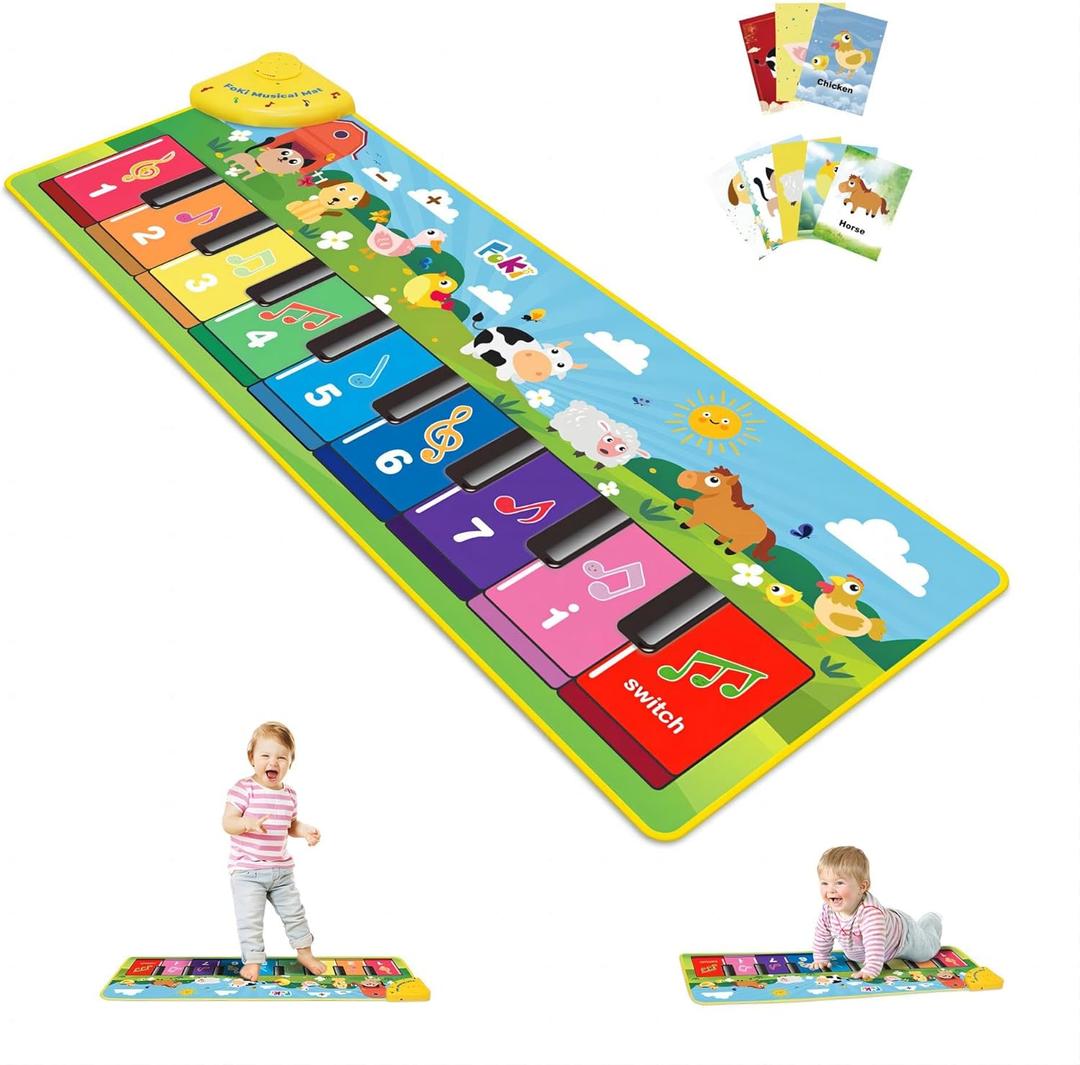 FOKI Floor Piano Mat for Toddlers, Sensory Educational Dancing Musical Keyboard Carpet Toy, Animal Sounds Touch Playmat Blanket, for 1 to 5 Years Old Boy and Girl