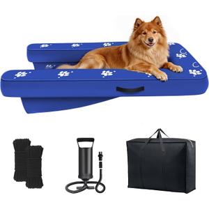 Inflatable Dock Platform, Dog Boat Ramp Floating Non-Slip Oxford and PVC with Lagre Water Ramp for Dogs Pool, Dock, Lake with Traction Rope, Manual Air Pump (4.8ft x 3ft x 6in) L05