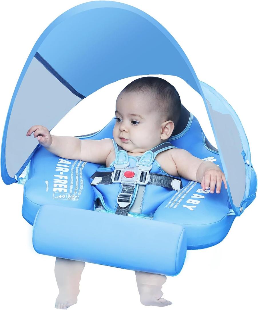 Mambobaby Float with Canopy Size Improved Non Inflatable Infant Baby Pool Float Smart Mambo Float Swim Trainer Baby Swim Float Mambo Baby Float Solid Air Free Water Waist Swimming Ring Sealion Blue