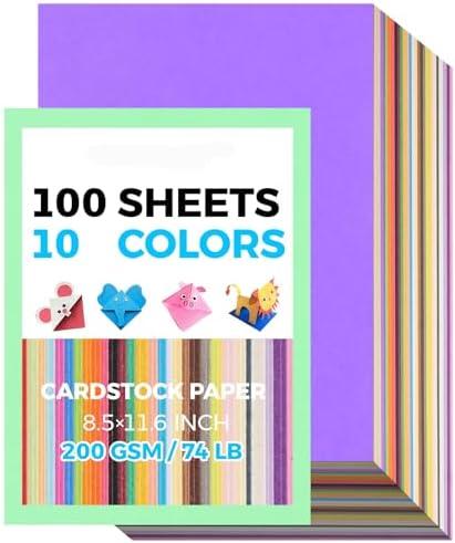 100 Sheets 8.5" X 11.6" Colored Cardstock, 200 GSM Card Stock 10 Assorted Colors Construction Paper Printer Paper for Printing, Kids School Supplies, Party Decorations, Card Making, DIY Crafts