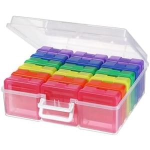 novelinks Stackable Plastic Clear Storage Box Containers with Latching Lid - Art Craft Supply Organizer Storage Containers for Pencil Box, Crayon, Jewelry (18 Pack Colorful Small)