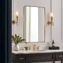 Gold Bathroom Mirror, 24x36 Brushed Brass Rectangle Metal Frame Mirror for Bathroom, Modern Rectangular Wall Mounted Mirror for Vanity