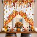 Thanksgiving Swag Curtain Valances,Pumpkin Autumn Leaves Rod Pocket Window Swag Topper Curtains,Fall Harvest Short Tier Valance for Kitchen Bedroom Bathroom Decor,2 Panel 36"x36" (Orange Red)
