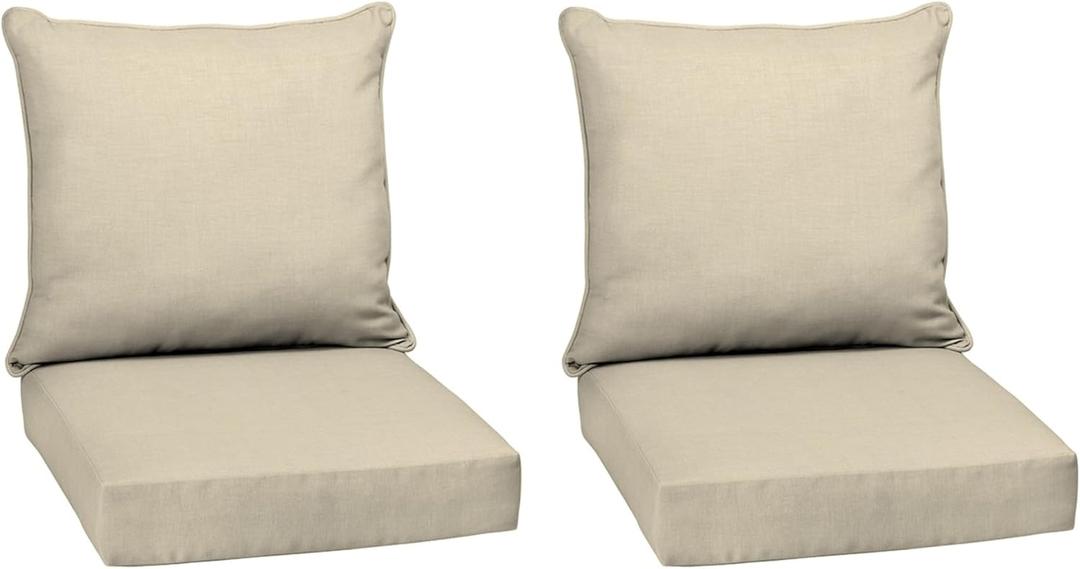 Arden Deep Seat Outdoor Chair Cushion Set (2-Pack), 24 in x 24 in, Weather-Proof, Rain-Proof, Fade Resistant Patio Cushion Set for Chair, Sofa, and Couch Tan Leala