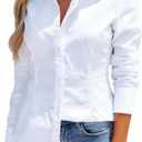 2 x Button Down Shirts for Women Long Sleeve Dress Shirts Collared Work Wrinkle Free Office Solid Blouses Fitted Tops M