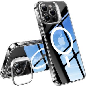 TORRAS for iPhone 15 Pro Max Case, Compatible with MagSafe, Military-Grade Protection, Built-in Invisible Stand Magnetic Slim Hard Back Soft Edge Anti-Scratch, Clear