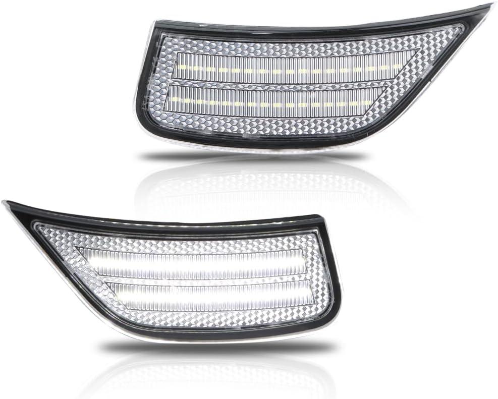 OFFKAT Front Fender LED Side Marker Lights for 2021-2024 Yukon XL Denali Tahoe Suburban Escalade ESV, Clear Lens Side Bumper Marker Lamps, White LED Side Markers Turn Signal Lights, 2 PCS