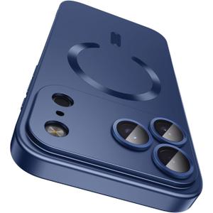 Magnetic for iPhone 17 Pro Max Case, Compatible with MagSafe, Built-in Camera Lens Protector, Slim Thin Soft Silicone Bumper Shockproof Metallic Luster Phone Case, Blue