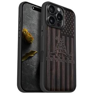 Carveit Magnetic Wooden Case for iPhone 16 Pro Max Case, Wood Artisan Engraved & Black Soft TPU Shockproof Cover, Compatible with MagSafe Wireless Chargers (Gadsden and American Flag) Blackwood