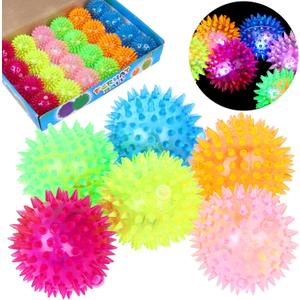 24 Pieces Light Up Bouncy Ball Light up Spike Rubber Ball Sensory Toy Flashing Spiky Sensory Stress Balls for Party Favors Student Gifts School Rewards(Cordless)