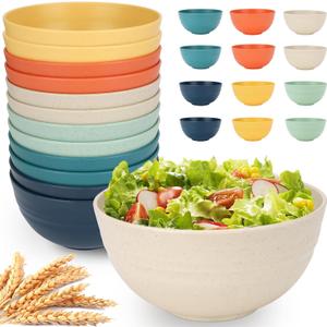 12 PCS Unbreakable Cereal Bowls Set, 26 Oz Wheat Straw Bowl Sets, Microwave & Dishwasher Safe Bowls for Kitchen, Reusable Plastic Bowl for Soup, Salad, Rice, Snack, BPA Free, Multicolor