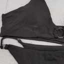 ZAFUL Women's Ribbed O-Ring String Bikini Swimsuit Cheeky Thong Swimwear Two Pieces Bathing Suit (Large, Black)