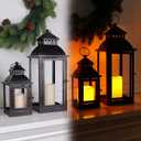 NEEDOMO LED Lanterns Decorative Outdoor&Indoor, Set of 2 Large Bronze Metal Lantern Decor with LED Candle, Lantern Decor for Porch, Patio, Garden, Balcony, Wedding, Spring Decorations (NO Glass)