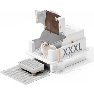 Stainless Steel Litter Box with Lid, 28" Extra Large Cat Litter Pan, Enclosed Metal Litter Box with Litter Scoop & Filter Pedal, Anti-Leakage, Odor Free, Non-Sticky, Anti-Leakage, Easy Cleaning