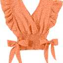 LYANER Women's V Neck Ruffle Cap Sleeve Side Bow Knot Shirred Hem Blouse Crop Tank Top (Orange), size XL