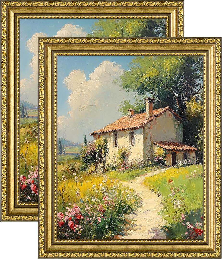 eletecpro 8x10 Picture Frames Set of 2, Gold Picture Frames with Glass Cover, Vintage Photo Frame Displays 5x7 Photo with Mat or 8x10 without Mat for Tabletop or Wall Decor, Gold