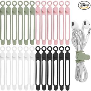 24Pcs Silicone Cable Ties, Cord Organizer Cable Management-Multi
Reusable Cord Ties for Electronics, Office Desk Accessories, Home Travel Essentials, Easy to Use, 4.2 Inch-4 Colors