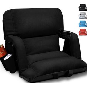 Wide Stadium Seats With Back Support, Exclusive "Sofa Style" Design Extra Thick Bleacher Chairs With Back and Cushion, 6 Reclining Positions - Ultimate Comfort for Sports Events (Black, 22.5"), 1 Pack