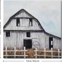 Poemwish Country Wall Art, Realistic Country Wall Decor, Canvas Wall Art in Weathered White and Brown, Pastoral Farm Scene with Wooden Fence, 16L"×16W"