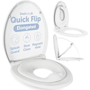 Jool Baby Quick Flip Toilet Seat with Built-in Potty & Splash Guard for Toddler Training, Slow Close (Elongated)