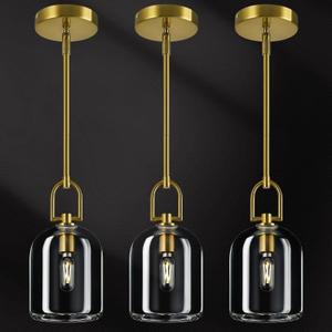 Modern Gold Pendant Lights Kitchen Island Ceiling Chandelier Indoor Thick Crystal Hanging Light Fixtures for Kitchen Living Room Dining Room Bedroom3Pack