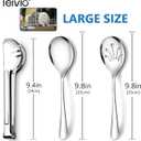 Teivio Stainless Steel Metal Serving Utensils - Large Set of 9-10" Spoons, 10" Slotted Spoons, and 9" Tongs (Silver)