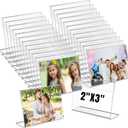 Chunful 24 Pack Clear Acrylic Self Standing Photo Frames Small Picture Frame Bulk Wallet Size Desktop Display Freestand for Home Office (2 x 3 Inches)