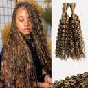 4P27 Human Braiding Hair Highlight Deep Water Wave 2 Bundles Curly Bulk for Boho Braids Extensions crochet 100g 18 Inch Honey Blonde Human Braiding Hair Knotless Ombre