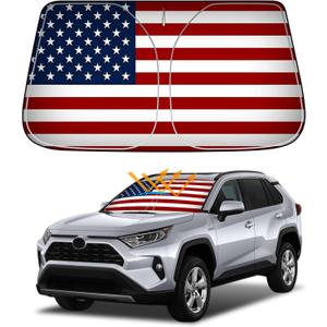 D-Lumina Windshield Sun Shade American Flag for 2019-2023 Toyota RAV4, Foldable Front Sun Visor Protector, RAV-4 SUV Adventure, Hybrid Prime LE, TRD Off-Road, XLE, XLE Premium, Limited Interior Cover