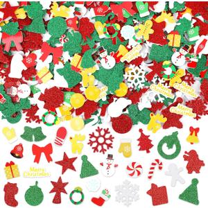 SEPGLITTER Christmas Foam Stickers, 600Pcs Christmas Glitter Santa Claus Snowman Elk Snowflake Self-Adhesive Foam Stickers for Kids Winter Christmas Party Favors DIY Crafts Decorations