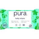 Pura Natural Sensitive Baby Wipes, 99% Water, Unscented & Hypoallergenic, Suitable for Sensitive & Eczema-prone Skin, Fragrance Free & Hypoallergenic, EWG Verified, 1 Pack of 60 Wet Wipes