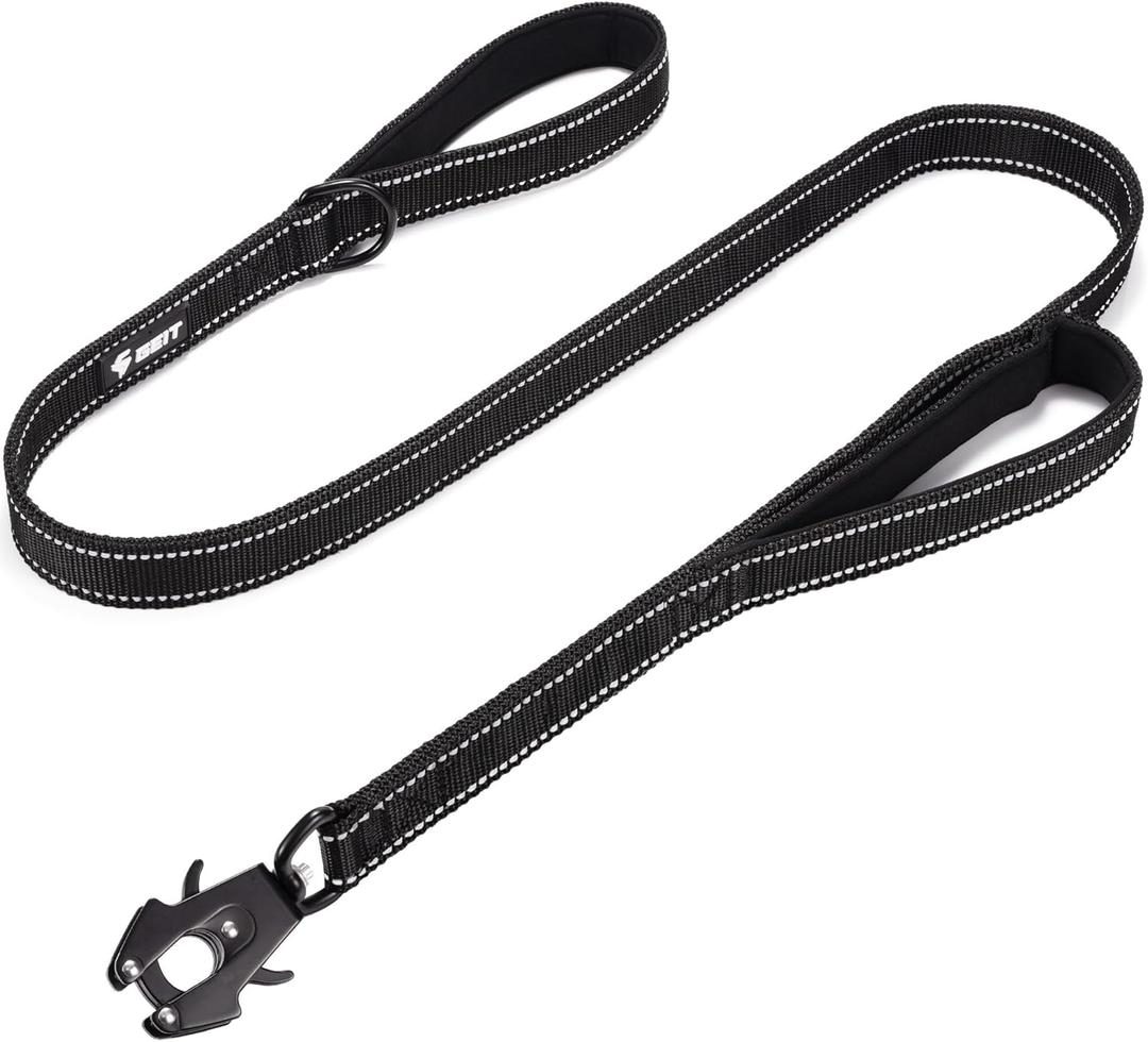GEIT 4/5/6FT Heavy Duty Dog Leash with 2 Comfortable Padded Handles, Reflective Rope Leashes with Quick Release/Locking Tactical Frog Clip for Small Medium and Large Dogs, Black