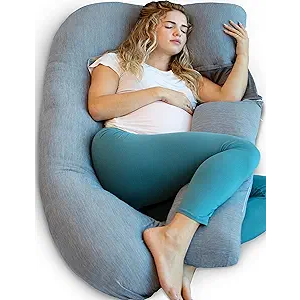 Pharmedoc Pregnancy Pillows, U-Shape Full Body Pillow – Removable Cooling Cover -Dark Grey – Belly and Back Support - Maternity Essential - Pregnancy Must Haves