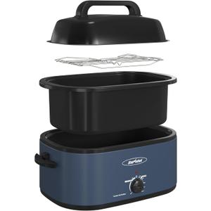Sunvivi 28 Quart Electric Roaster Oven Turkey Roaster with Lid Electric Roasters with Removable Pan Large Roaster,Visible & Self-basting Lid, Fast Heating & Thaw/warming Setting,Dark Blue