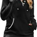 Women's Hoodies Casual Long Sleeve Hooded Sweatshirt Button Collar Drawstring Sweatshirt Pullover (Black, XL)